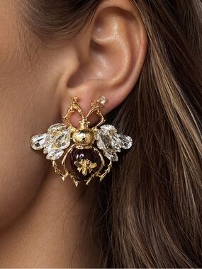 Queen Bee Earrings – Gold & Crystal Accents